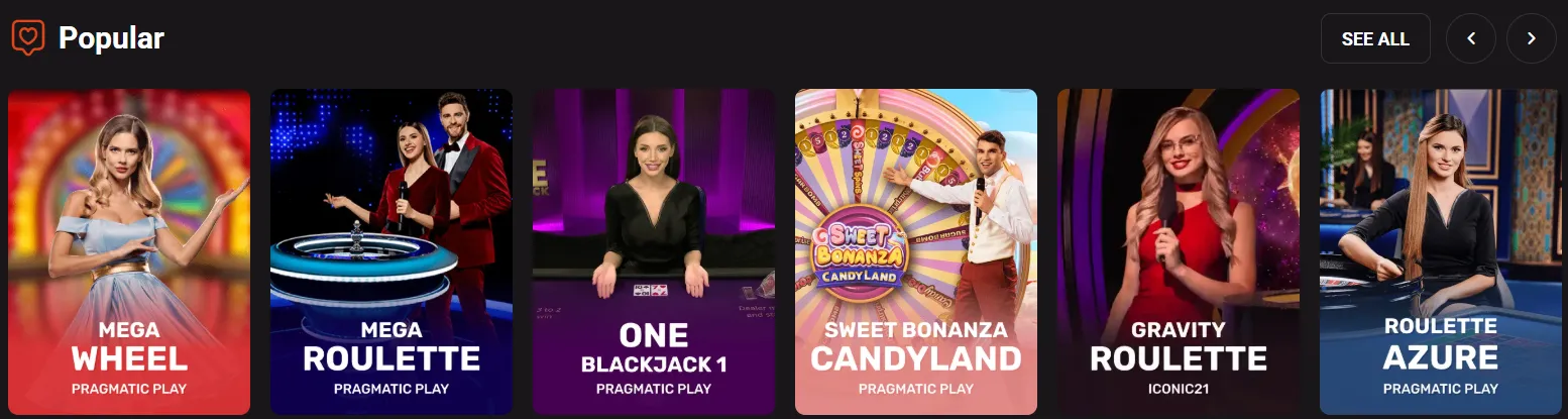 Live dealer casino lobby at Hollywin Casino Canada